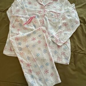 Victoria’s Secret Snowflake Print Pajama Set - White with Pink, Blue & Green - M